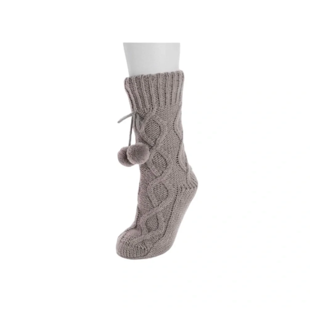 Muk Luks Cable Knit Slipper Socks Gray L/XL – Warm & Cozy